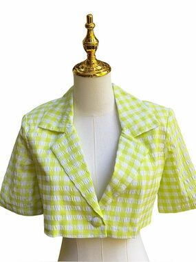 For Love & Lemons Cropped Gingham Short-Sleeve Blazer NWT